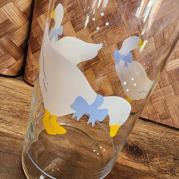 Vintage Glass Jar Storage Canister Blue Ribbon Geese White Country Goose Lid‎ - Picture 4 of 11